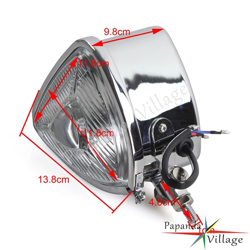 Phare triangulaire universel chromé pour motos Harley XL883 XL1200 Street Bob Fat Bob Low Rider Chopper, ambre H4 12V