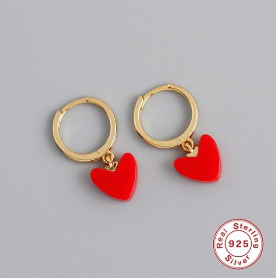 real 925 sterling silver Crystal Heart Hoop Earrings For Women Gold Fish butterfly Cartilage Earrings Charm Jewelry A30: 9