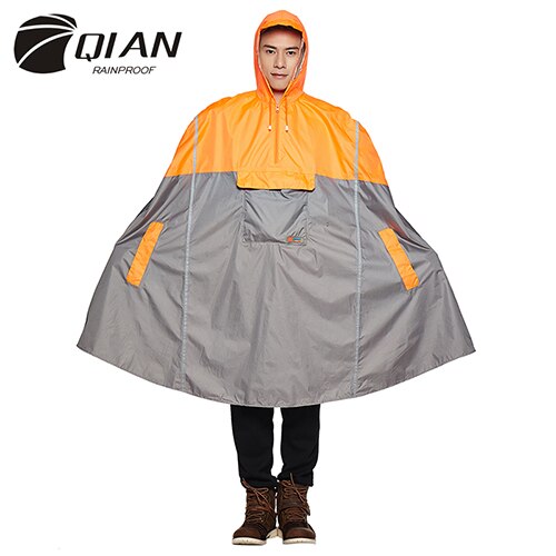 Qian impermeável impermeável ao ar livre moda chuva poncho mochila fita reflexiva design escalada caminhadas viagem capa de chuva: Laranja