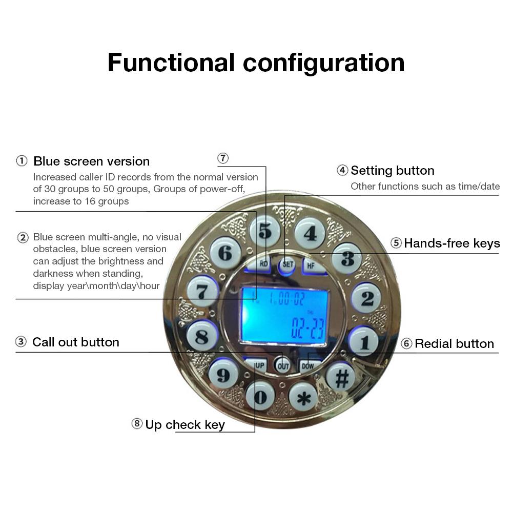 Gold Retro Telephone Europe America Telephone Landline Turntable Telephone Button Dial - Up Hotel Phone