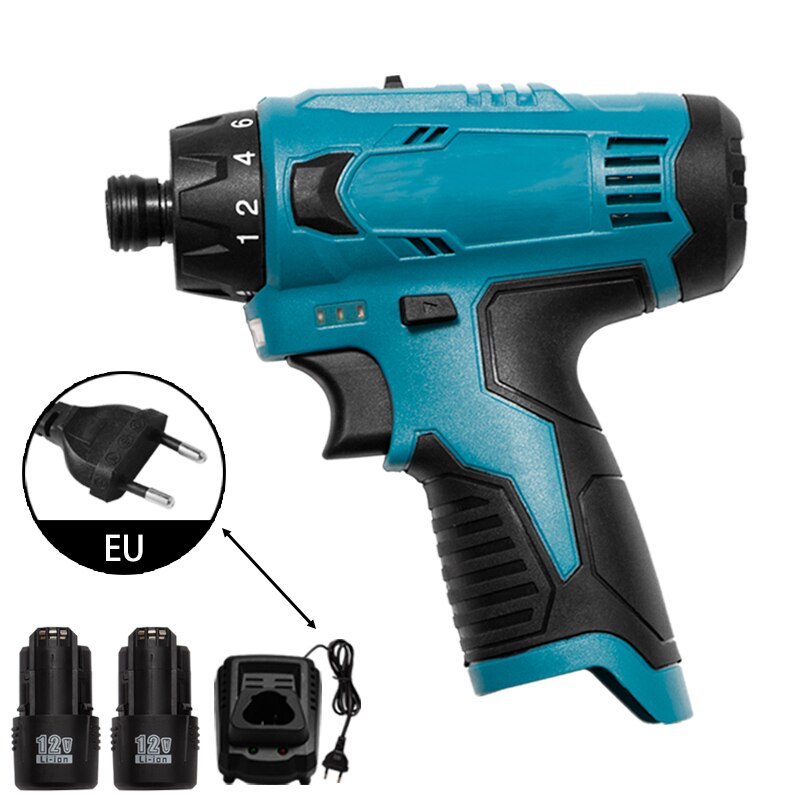 12V Impact Electric Screwdriver Two Speed Mini Wireless Power Drill Hand Driver Wrench Power Tool with Bosch 12V 2000mAh Battery: EU Two Battery