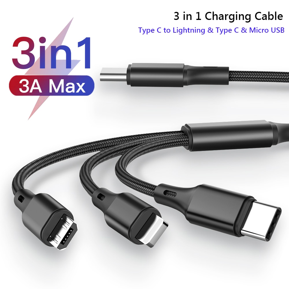 Nohon Type C to Type C 8Pin Micro 3 in 1 USB Cable For iPhone Samsung Huawei Xiaomi 3in1 USB C to Lightning Charging Cables Cord