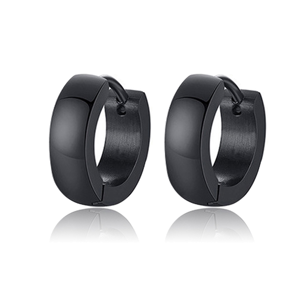 1 paire de boucles d'oreilles créoles noires en acier inoxydable pour hommes et femmes, Triangle Huggie carré rond géométrique: Rhodium plaqué