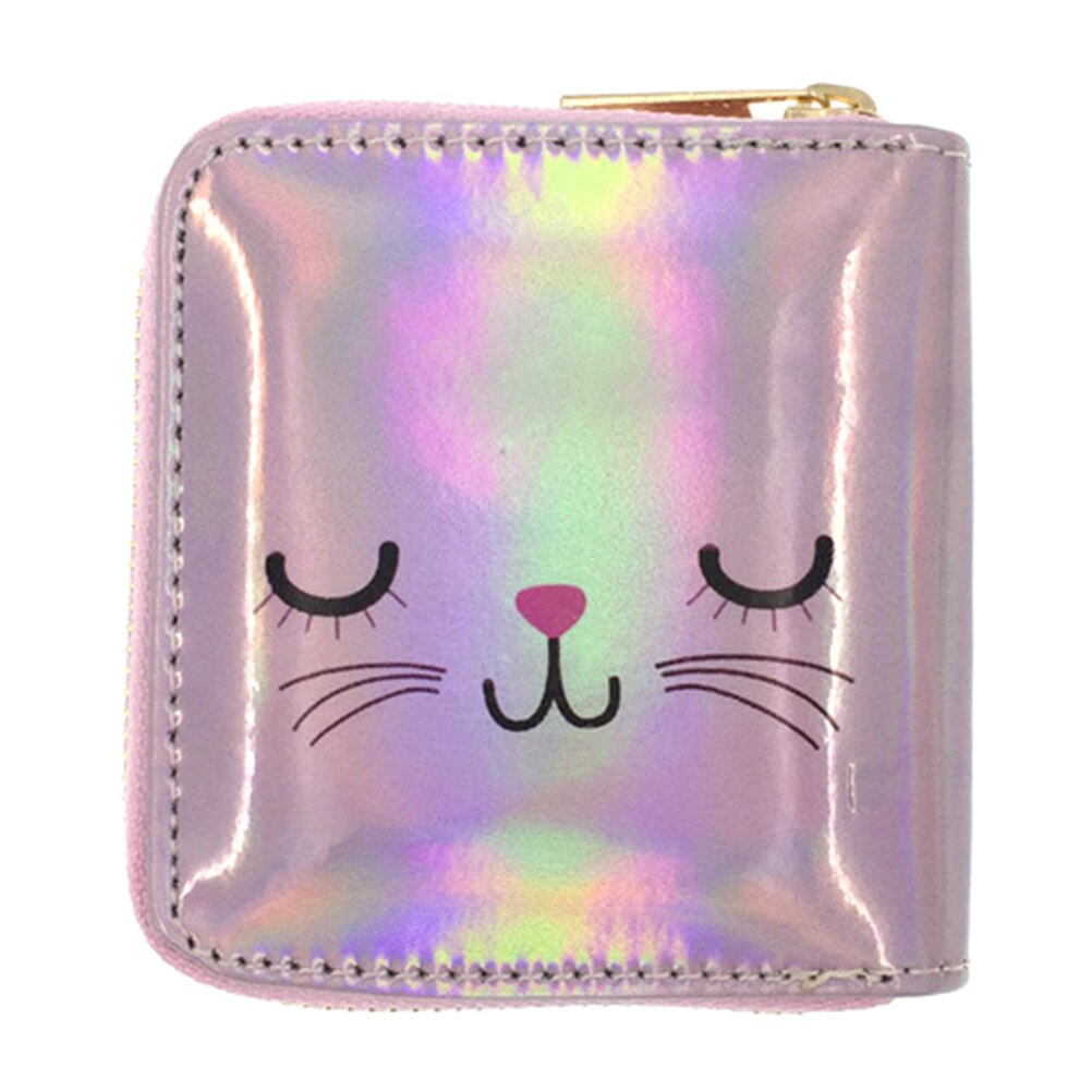 Femmes hologramme portefeuille porte-monnaie en cuir PU sac à main carte à glissière porte-pochette femmes dessin animé mignon petits portefeuilles pochette: f