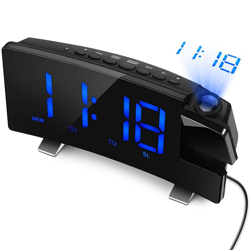 Projection Alarm Clock, 7 inch LED Curved-Screen Large Digital Display, Adjust Brightness Automatically, 12/24 Hour,Dual Alarm: Default Title
