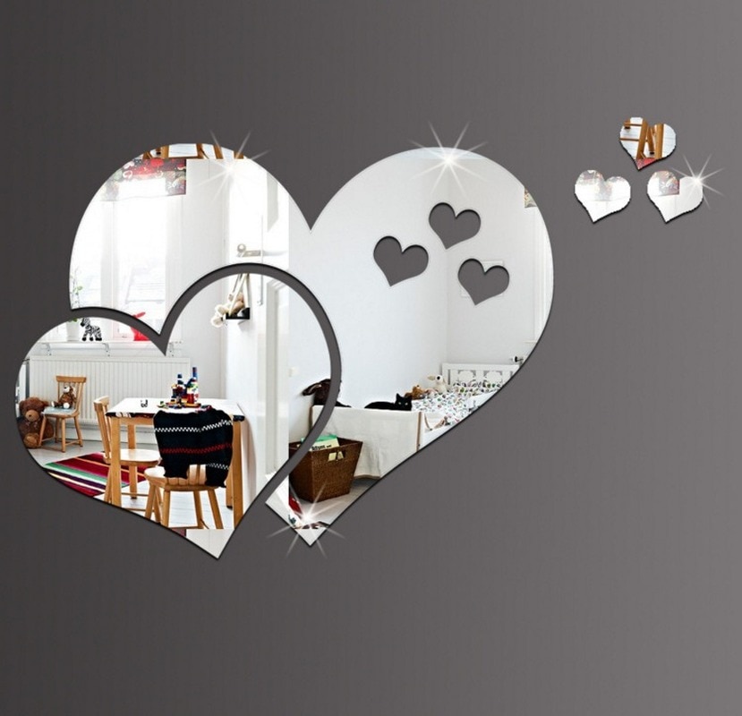 Pegatinas creativas de espejo en forma de corazón 3D, pegatinas de pared extraíbles para espejos, pegatinas de pared DIY, sala de estar Decoración Para, decoraciones para el hogar, decoración atística de pared