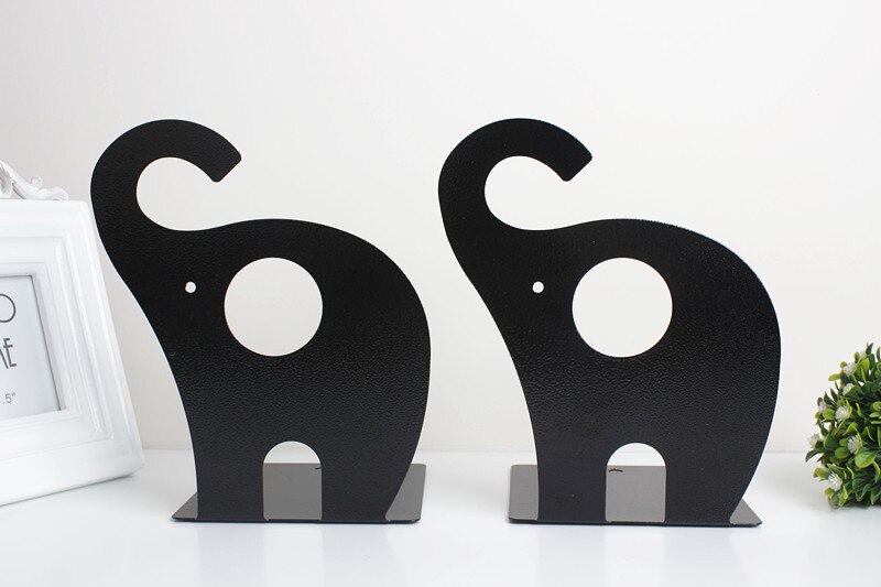 2 Pcs/Set Cute Giraffe and Elephant Book Stand Cartoon Metal Bookend Reading Book Holder Shelf: E