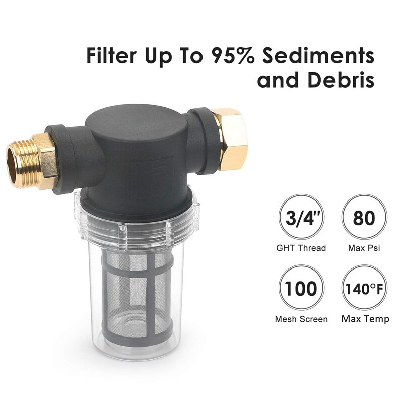 3/4Inch Garden Hose Filter for Pressure Washer Inlet Water, Sediment Filter Attachment for Outdoor Gardening Water Inlet Filter