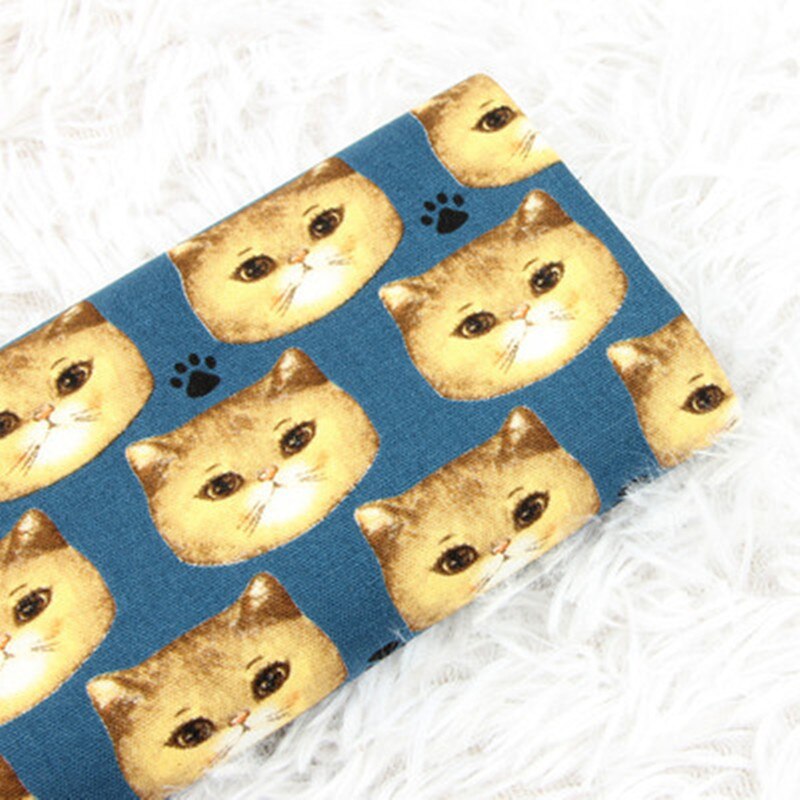 Tela de algodón gruesa de media yarda con estampado de flores de gato bonito, bolsa hecha a mano para manualidades, vestido de ropa para niños, tela 100% algodón T1221: Azul oscuro