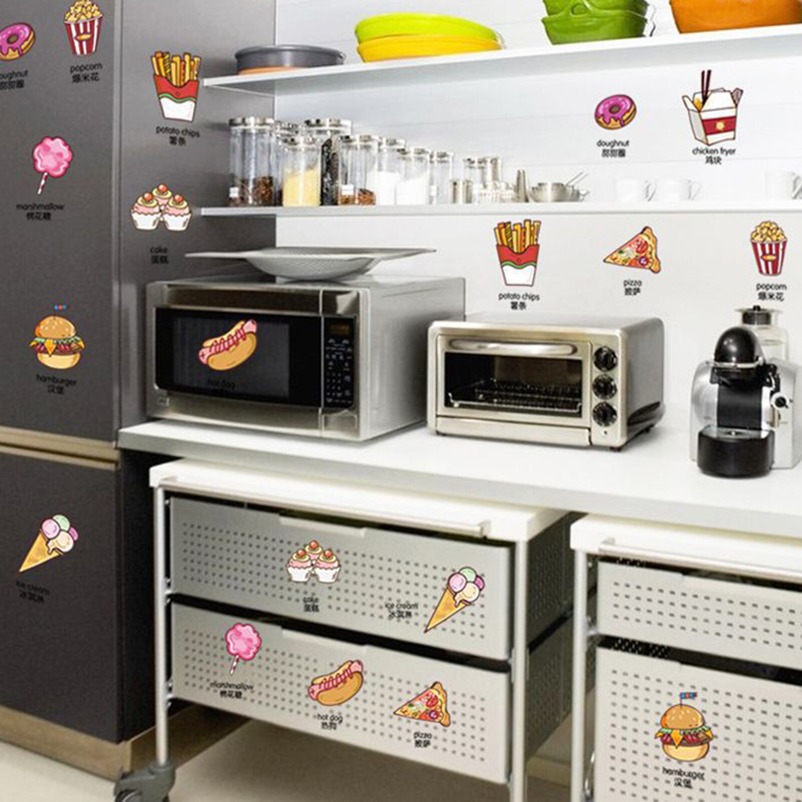 Stickers 10 PCS Cake Doughnut Pizza Refrigerator Stickers Wall Decals for Kitchen Dining Room Home Decoration