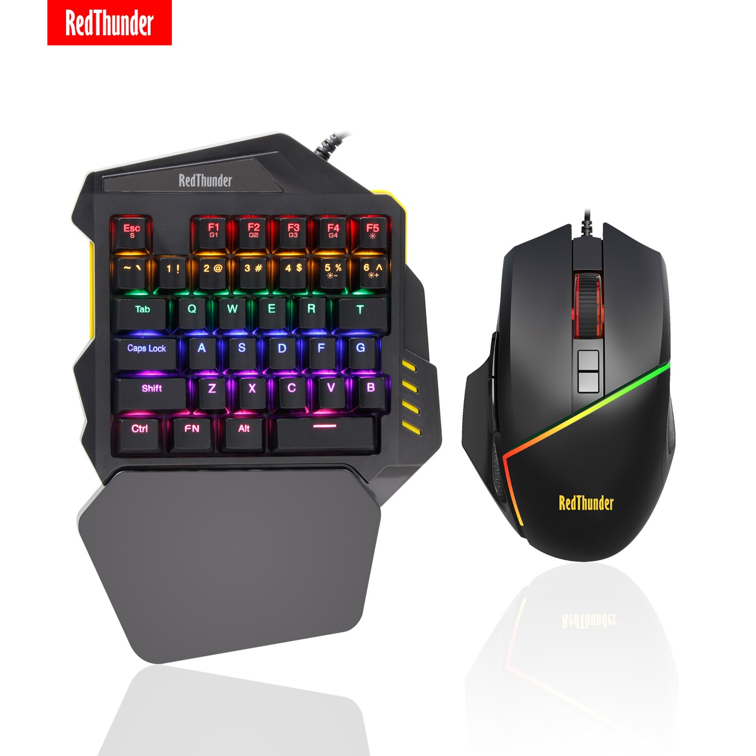 RedThunder – clavier et souris de jeu mécaniques à une main, 6400DPI, rétroéclairage rvb arc-en-ciel, ergonomique pour PC, PS4, XBOX Gamer