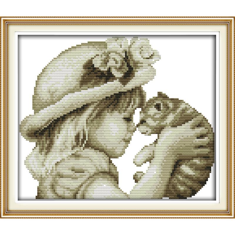 Kits de costura de bordado de punto de cruz estampado, patrones de bebé y su muñeca, 11CT, 14CT, artesanía de hilo contado impresa, conjunto de decoración del hogar: BLANCO / 1CT