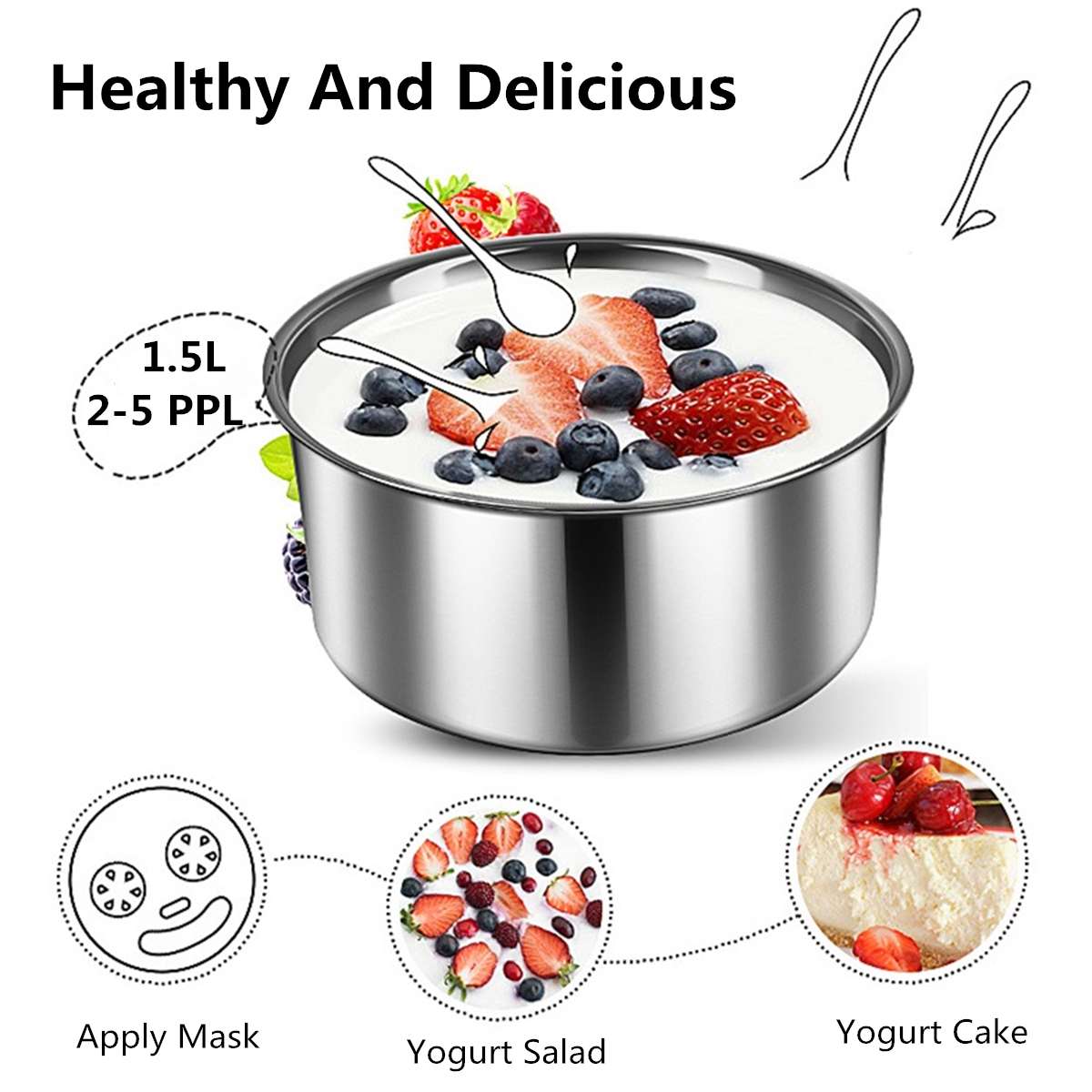 1.5l elektrisk yoghurt maker yoghurt diy værktøj køkken apparater automatisk yoghurt maker med 7 krukker liner materiale rustfrit stål