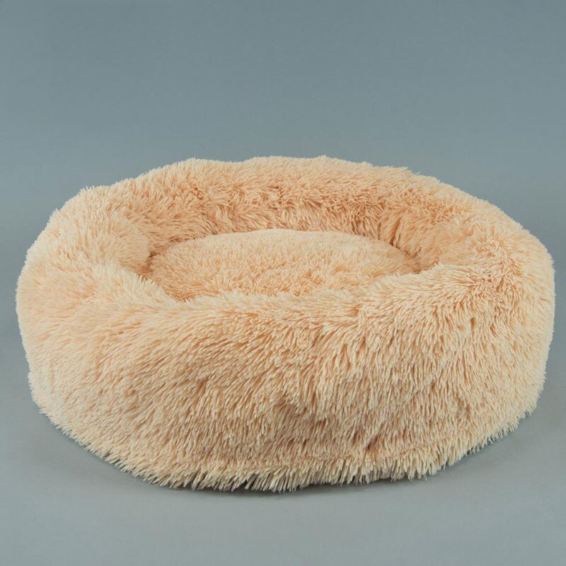 Afneembare ronde hondenmand donut knuffel rond kussen huisdiermand zelfverwarmende en gezellige huisdiermanden met rits en ondersteunende bodem: Lichtgeel / 60 60 20cm