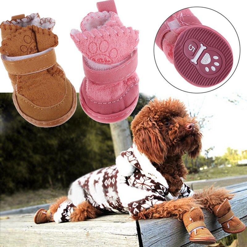 4Pcs/Set Winter Warm Shoes for Dogs Warming Cotton Plush Boots Snow Walking Cotton Blend Puppy Cats Sneakers Pet Supplies
