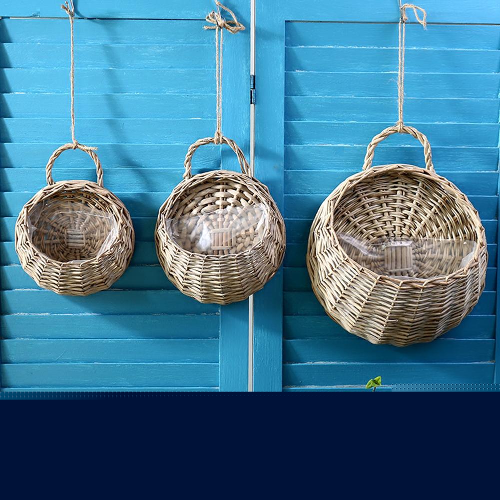 Natural Wicker Rattan Hanging Basket Flower Pot Hand Made Plant Pot Basket Holder Laundry Basket Vase Container Home Decoration