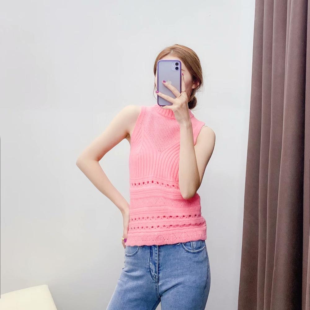 haut pour femme rose solide tricoté sans manches col rond pull décontracté style ample femme femme vêtements