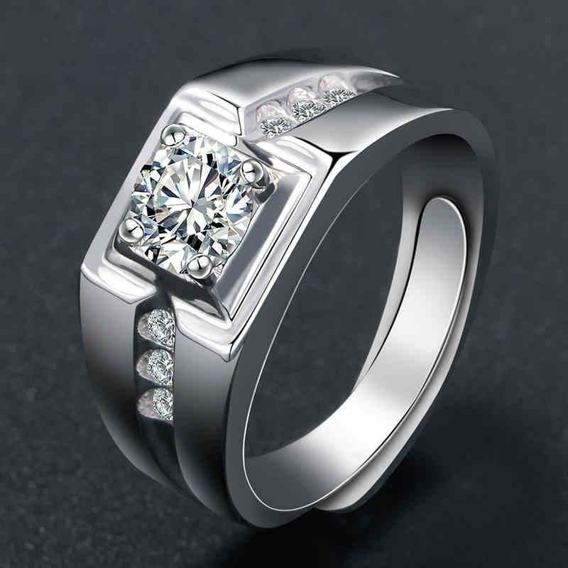Fdlk Mannen Simple Mode Vierkante Inlay White Crystal Engagement Bruiloft Sieraden Maat 6 - 15