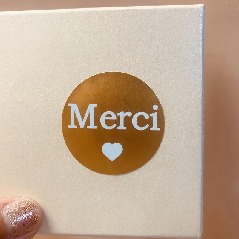 500Pcs/Roll Franse Dank U Sticker Handgemaakte Kerst Briefpapier Decoratie Sticker Goud Folie Papier Afdichting Label Sticker