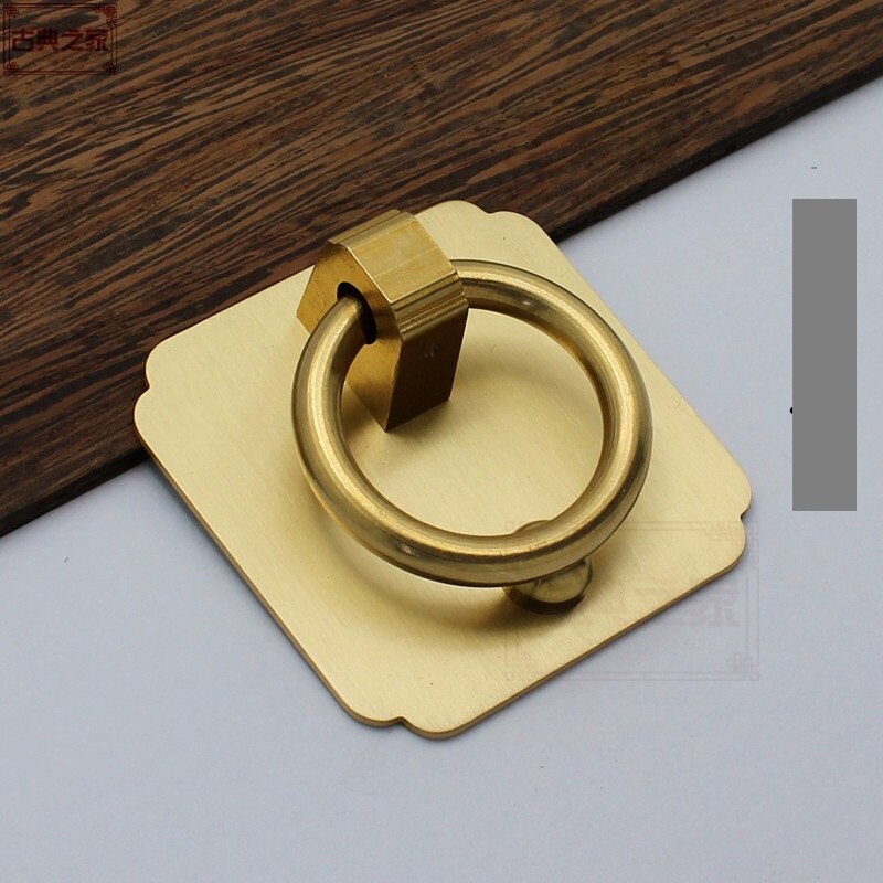 Pure copper Chinese style copper ring handle solid wood furniture drawer copper piece pull ring door decoration handle antique p