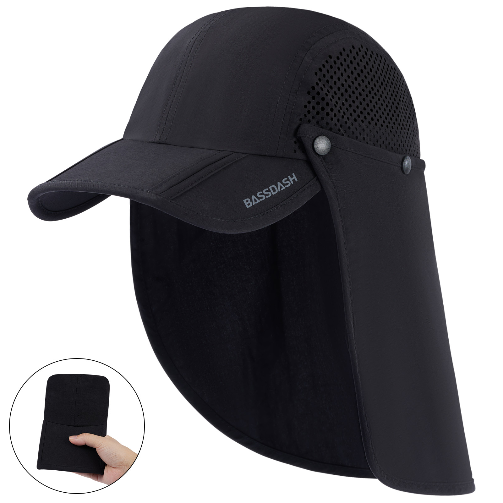 BASSDASH-Chapéu de pesca dobrável com aba removível do pescoço, portátil para homens e mulheres, golfe e caminhada, UPF 50 Plus: Bege