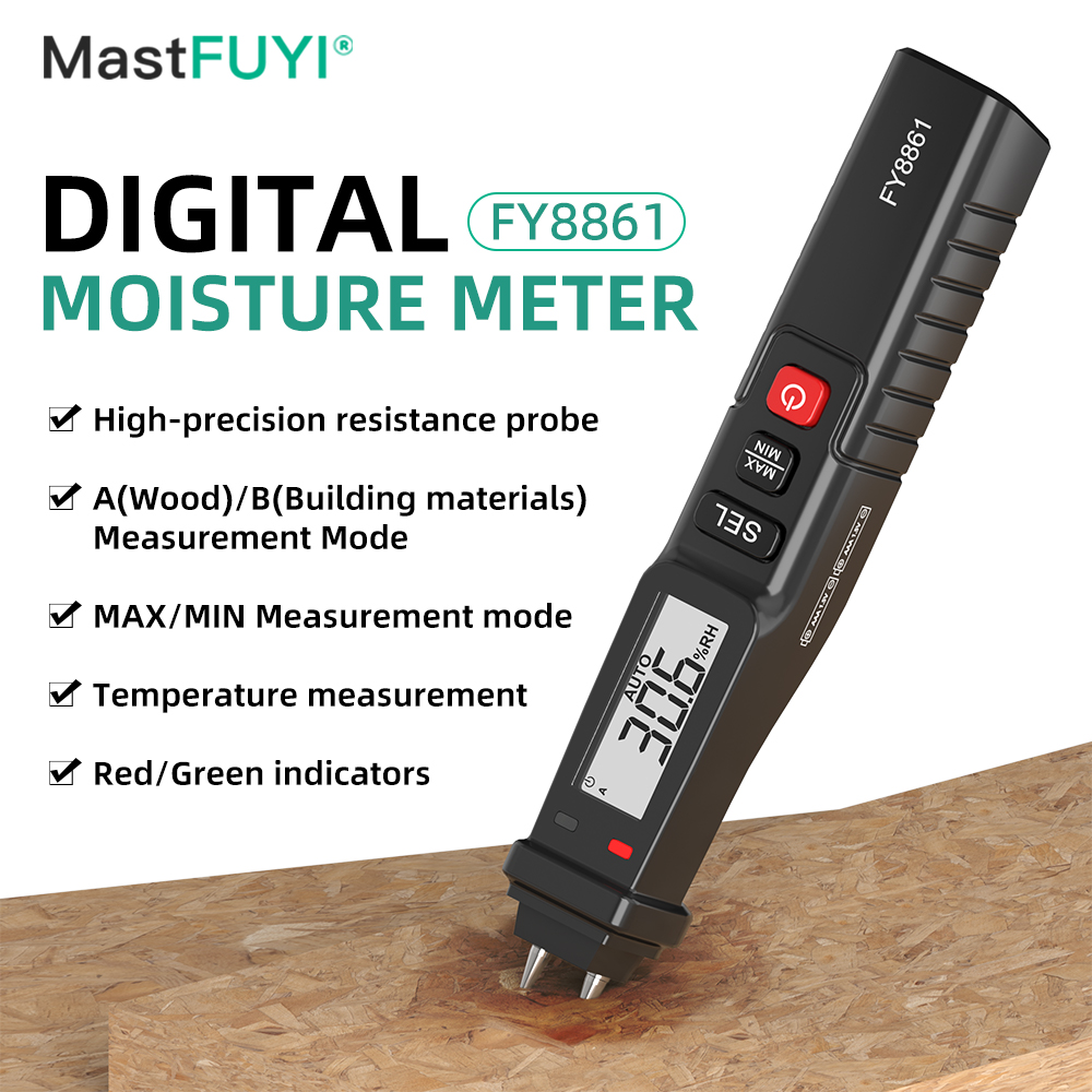 MASTFUYI-Humidimètre numérique avec écran LCD, testeur d'humidité du bois, détecteur d'humidité, matériaux de construction, hygromètre, FY8861