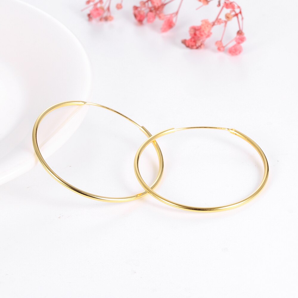 Mode 100% Echt 925 Sterling Zilveren Enorme Oorringen Vrouwen Dunne Hoepel Oorbellen Grote Ronde Oor Sieraden Voor Vrouwen meisje
