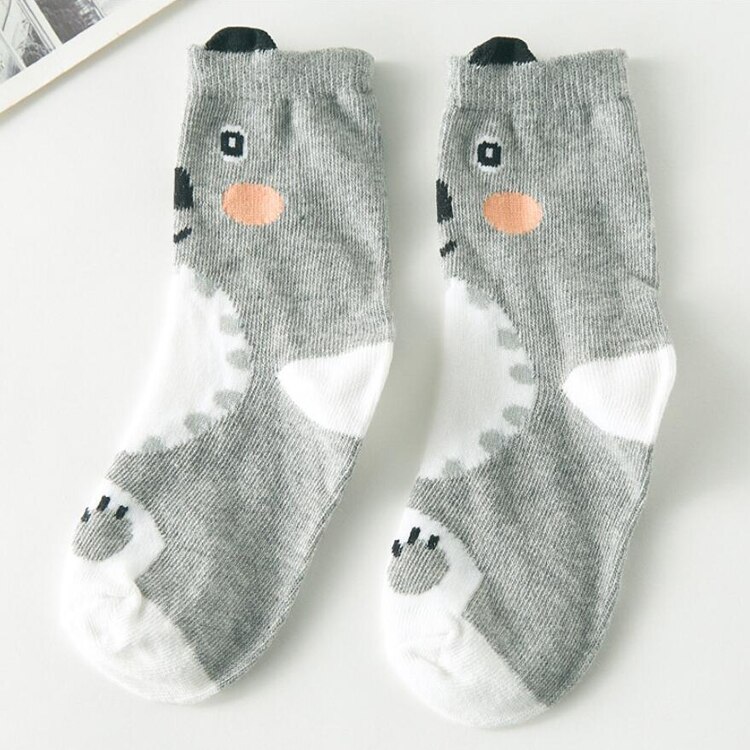 1 Pair Unisex Lovely Cute Cartoon Fox Kids baby Socks Short Winter Girls Boys Cotton Sock Animal Toddler Socks Owl Bear 9-48 M: Gray bear / M