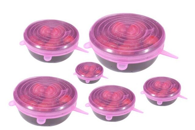 6 stk / sett universell silikonlokk strekke sugedeksel kokegryte panne silikon deksel panne søl lokk kork hjemmebolle deksel: 6 stk rosa