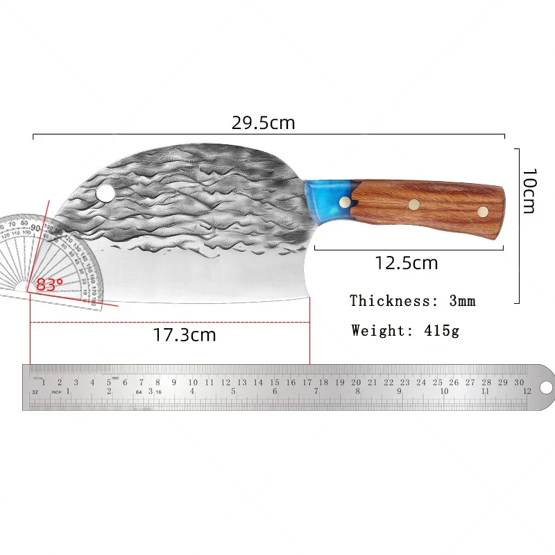 Hand Forged Kitchen Knife Chopping Dual-purpose Knife Slicing Hammer Pattern Stainless Steel Resin Wood Handle Chef's Knife