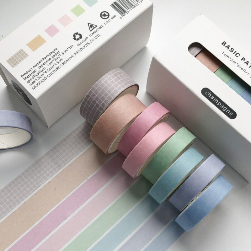 8Pcs/Set Pure Color Washi Tape Simple Stationery Washi Tape Set Lattice Masking Tape Material Escolar DIY Decoration Washi Tapes: JD-360-9