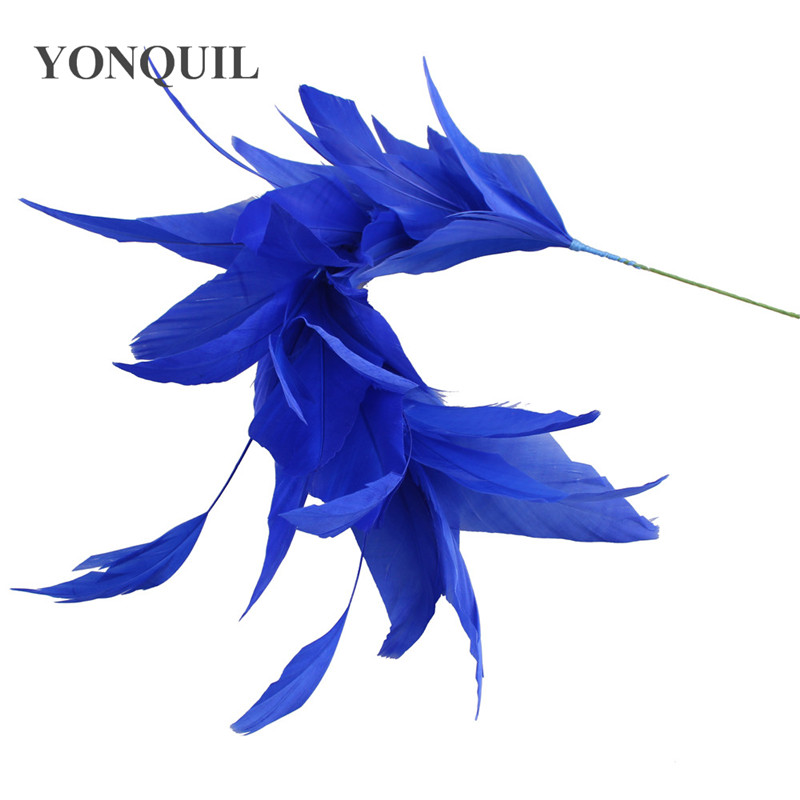 Nuevos y hermosos ramilletes de boda de plumas de pavo, manualidades de plumas para tocado, sombrero DIY, tocado, accesorios de decoración, longitud 25CM: Azul