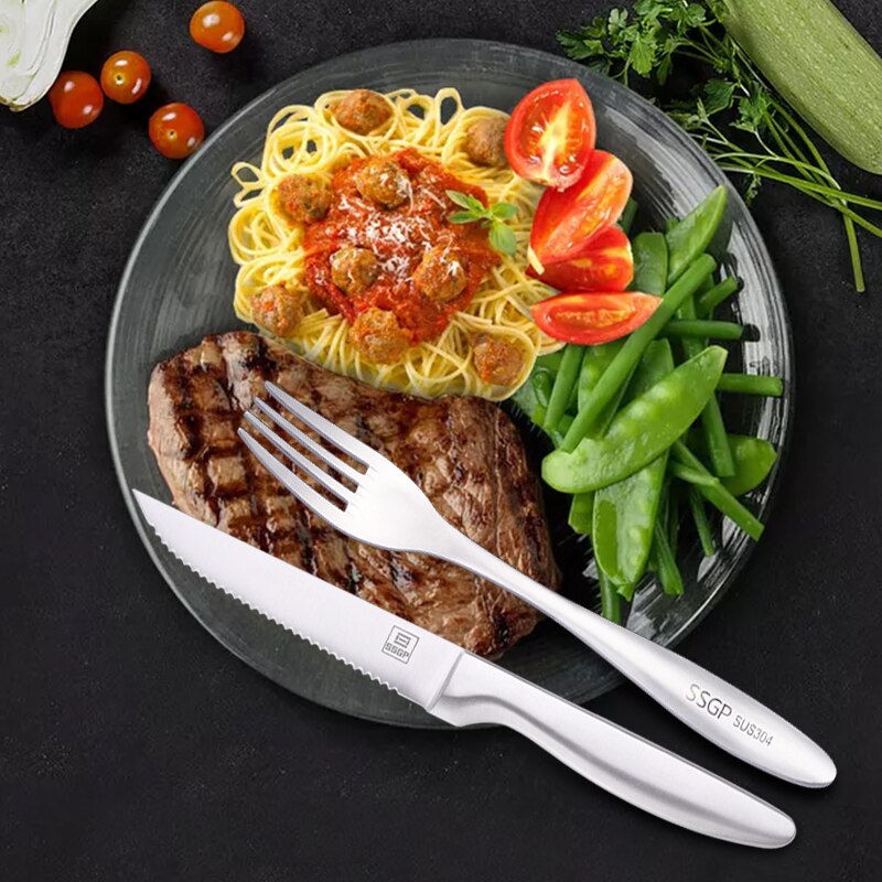 Biff kniv sett  av 3 rustfritt stål vestlig stil middag kniver servise kuttet biff kniv gaffel skjeer bestikk sett