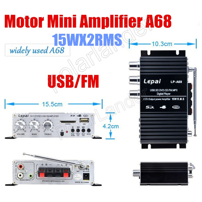 Mini Digitale 15WX2 Auto voertuig Power Versterker met Afstandsbediening USB MP3 Media Muziekspeler Ondersteuning USB MP3 FM SD DVD CD
