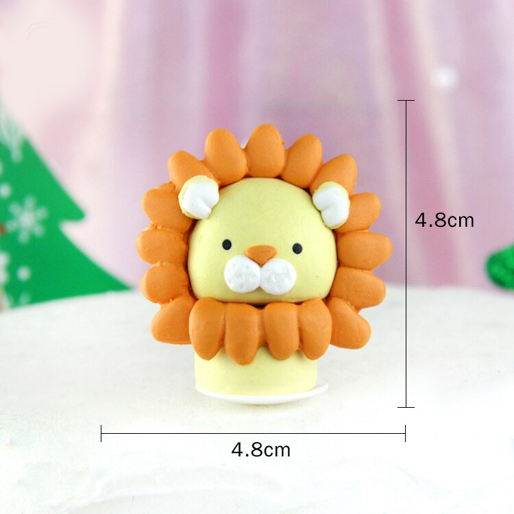 Jungle Animals Cactus Cake Toppers Happy Birthday Decorations For Children's Day Boy Girl Party Baking Sweet LoveGifts Supplies: Clay lion