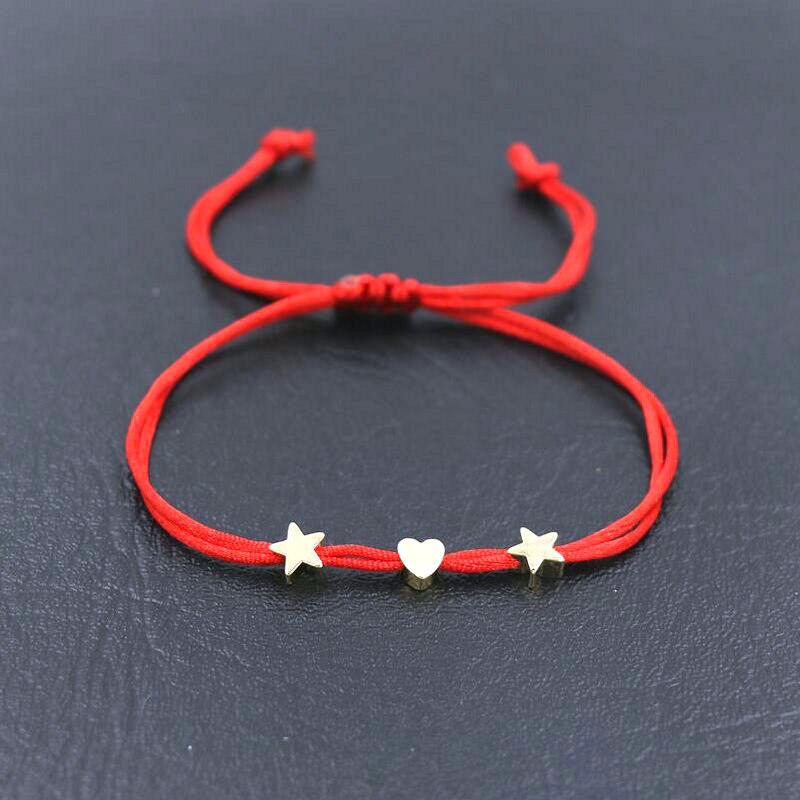 BPPCCR Glück Liebe Herz bilden Sterne Charme Paare Armbinde Dünne rot Seil Gewinde Schnur Abstand Armbänder Für Männer Frauen: Mitte Herz