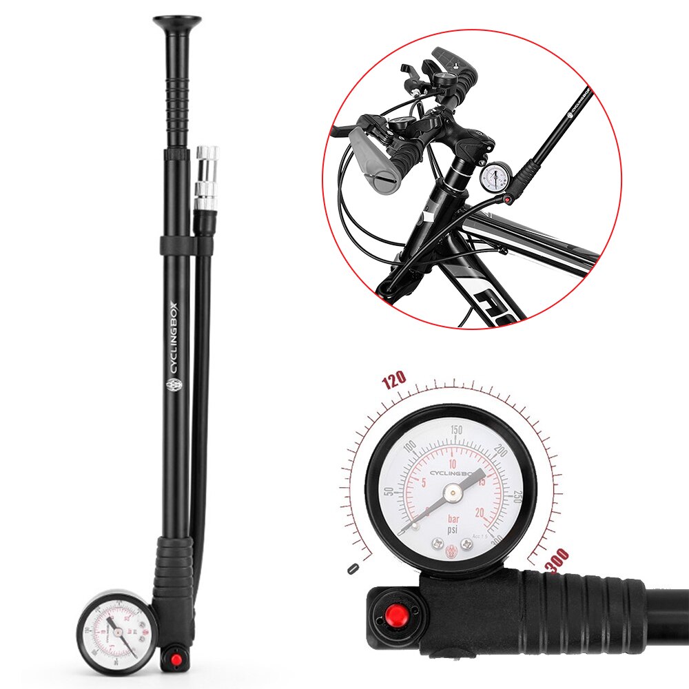 300 psi cykel luftpumpe til gaffel baghjulsophæng støddæmper mtb cykel sort bærbar højtryks med måler tilbehør