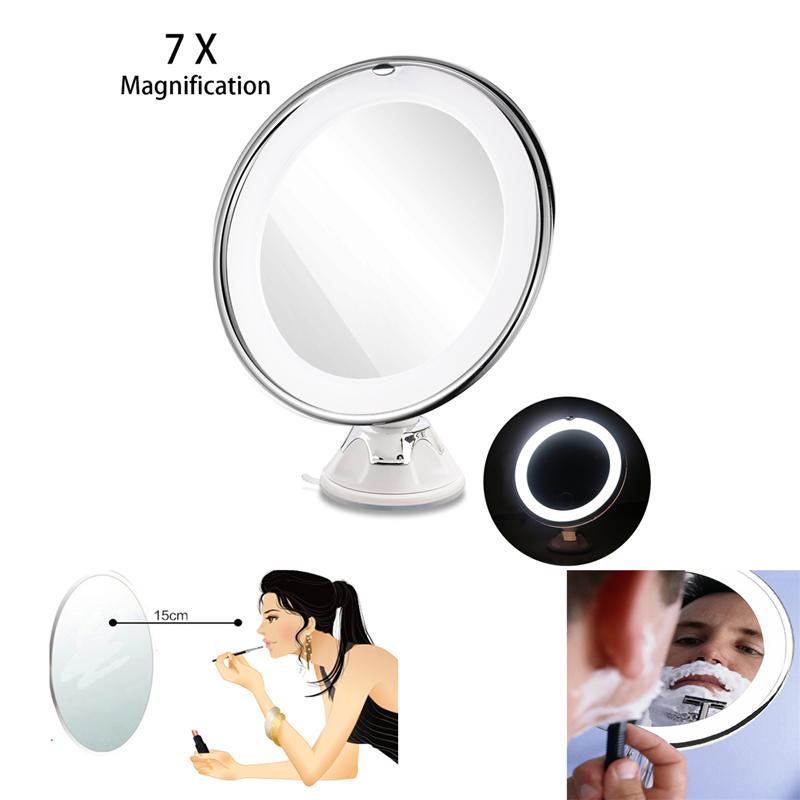 Adjustable 7x Magnification Lighted LED Makeup Mirror Travel Mirror (White)