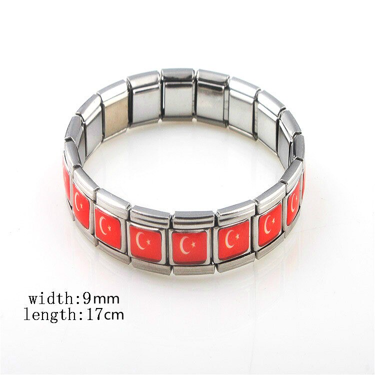 Vrouwen Sieraden Turkse Vlag Elasticiteit Elastische Energie Sport Magnetische Germanium Italiaanse Charme Armband Rvs ST8