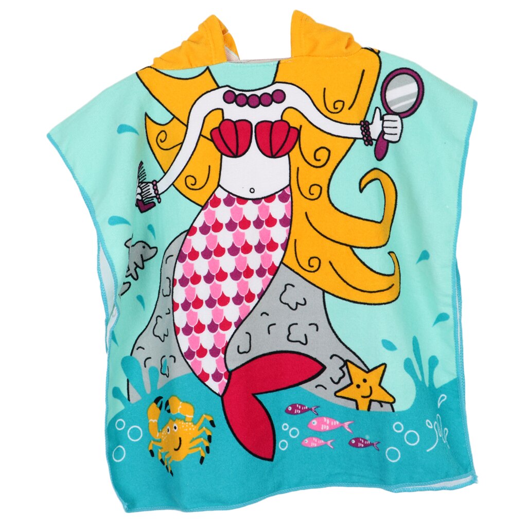 Swimming Surf Changing Robe Comfortable Beach Hooded Poncho Wetsuit Towel with Mermaid Butterfly Shark Image for Boys Girls