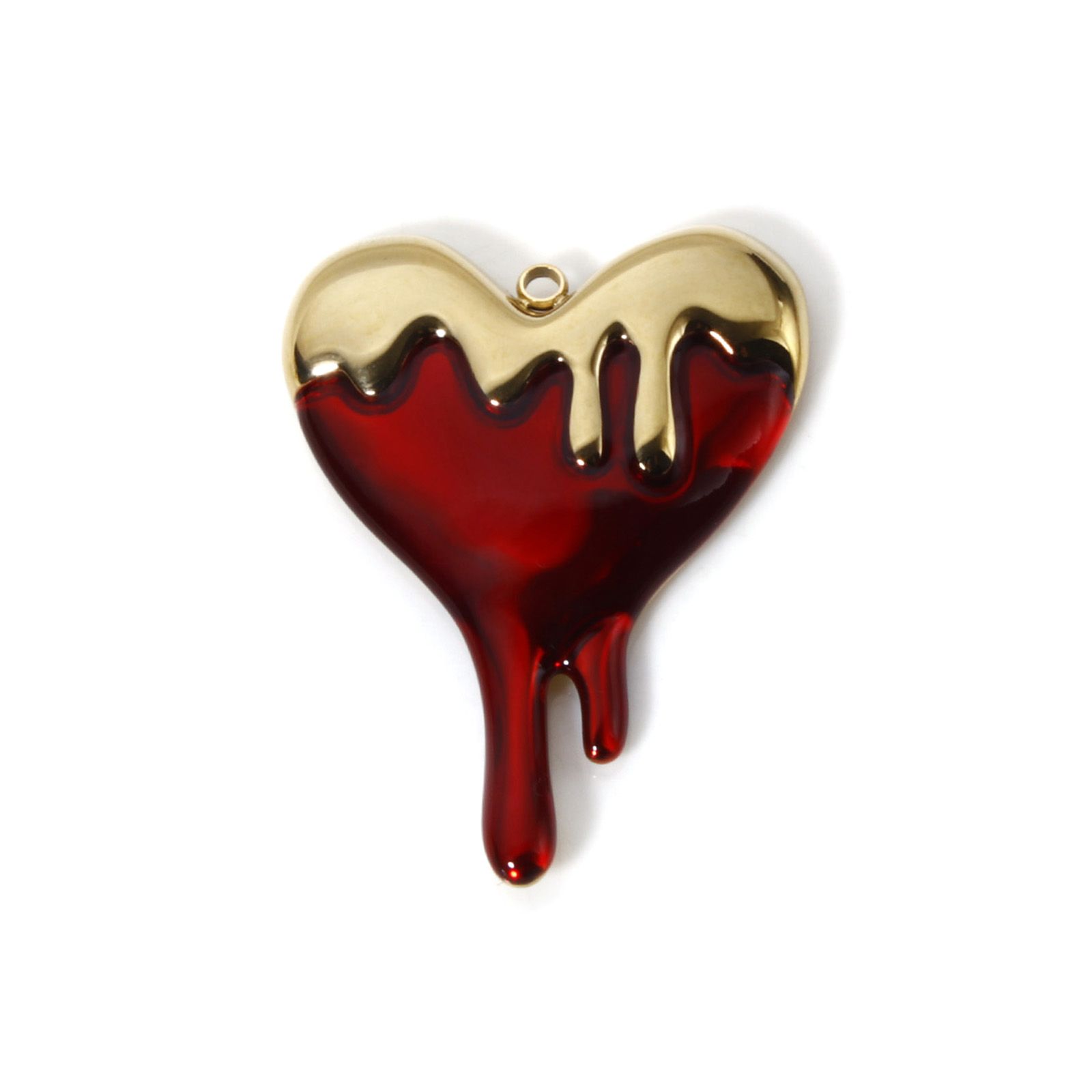 1 pieza de dijes de acero inoxidable 304, colgantes de corazón rojo chapados en oro de 14 quilates, colgantes de corazón Ex Voto para hacer joyería DIY, accesorios para collares: PLATEADO