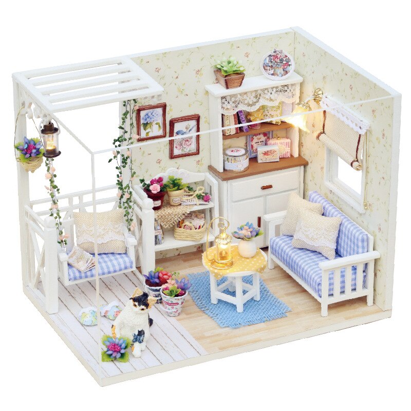 Puppe Haus DIY Möbel Bausatz Miniatur 3D Holz Miniaturas Puppenhaus Spielzeug freundlicher Mädchen Geburtstag Nette Casa Kätzchen Tagebuch: mit Anweisung