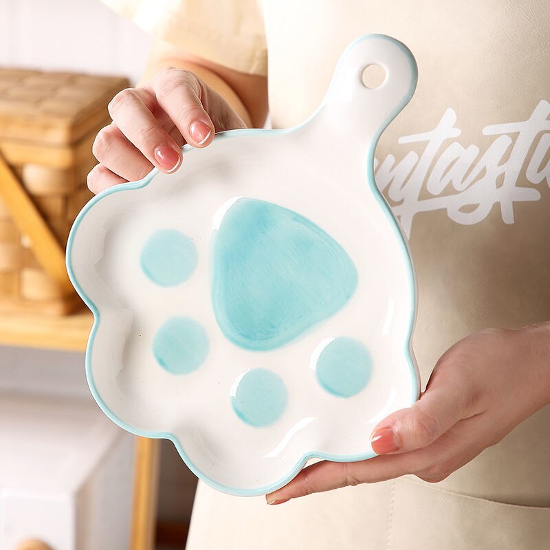 Cat's Claw Plate Handle Cute Hand-Painted Ceramic Baking Dessert Plate Creativity Salad Dish Home Kitchen Restaurant Tableware