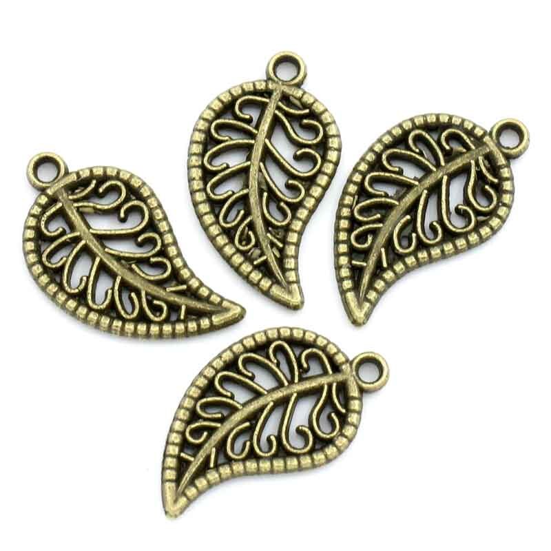 Doreen Doos Mooie Charm Hangers Leaf Antiek Brons Hollow 19X11Mm, 100 Stuks (K02462)