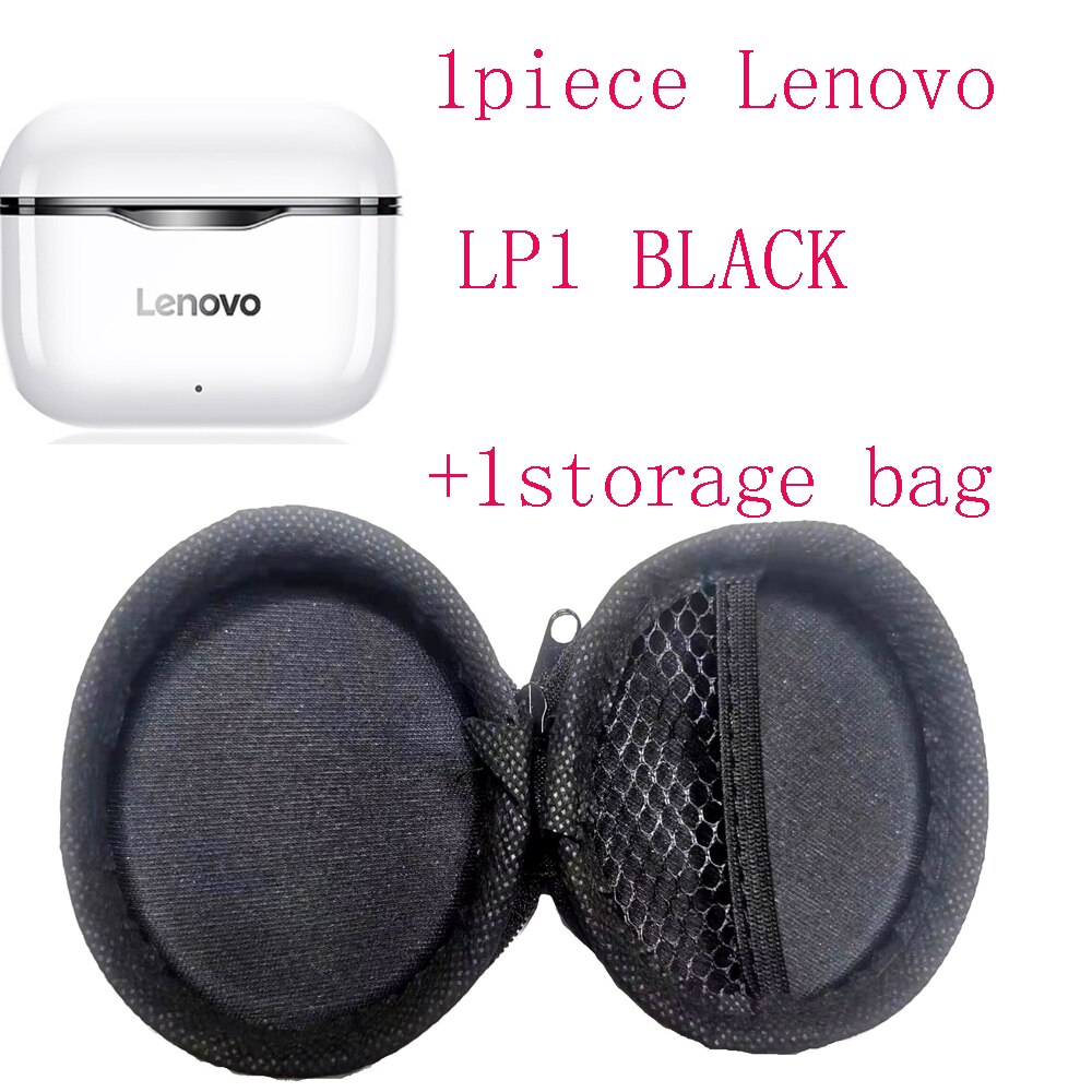 Lenovo-auriculares inalámbricos LP1 con TWS, cascos con Bluetooth 5,0, estéreo Dual, reducción de ruido, bajos, Control táctil, modo de reposo Larga, 300mAH: 1black1bag