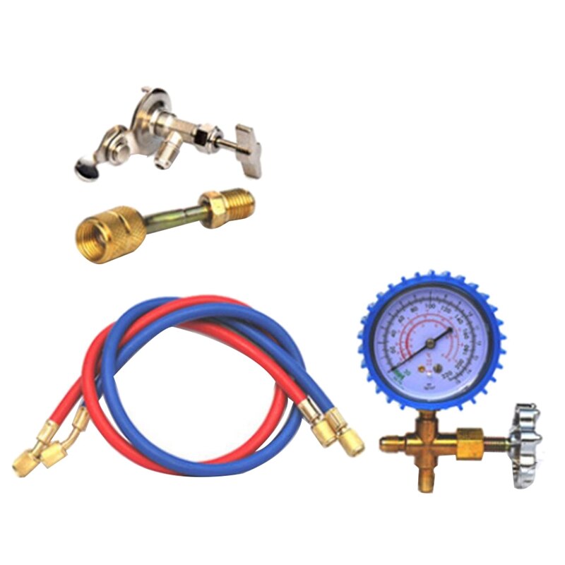 R22, Kit de herramientas de adición de fluoruro de aire acondicionado refrigerante, medidor de Gas fresco común de freón para aire acondicionado de coche: Gray