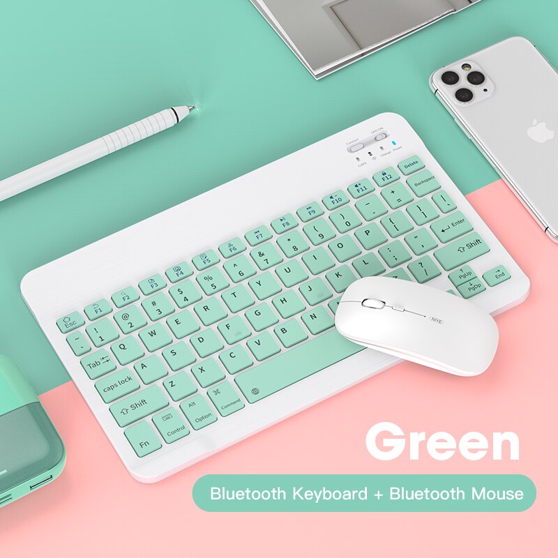 Bluetooth Wireless Pink Keyboard Mouse Combo For iPad Surface Tablet Laptop Silent Keyboard Mute Mini Size Keyboard Mouse Set: Green Keyboard Mouse