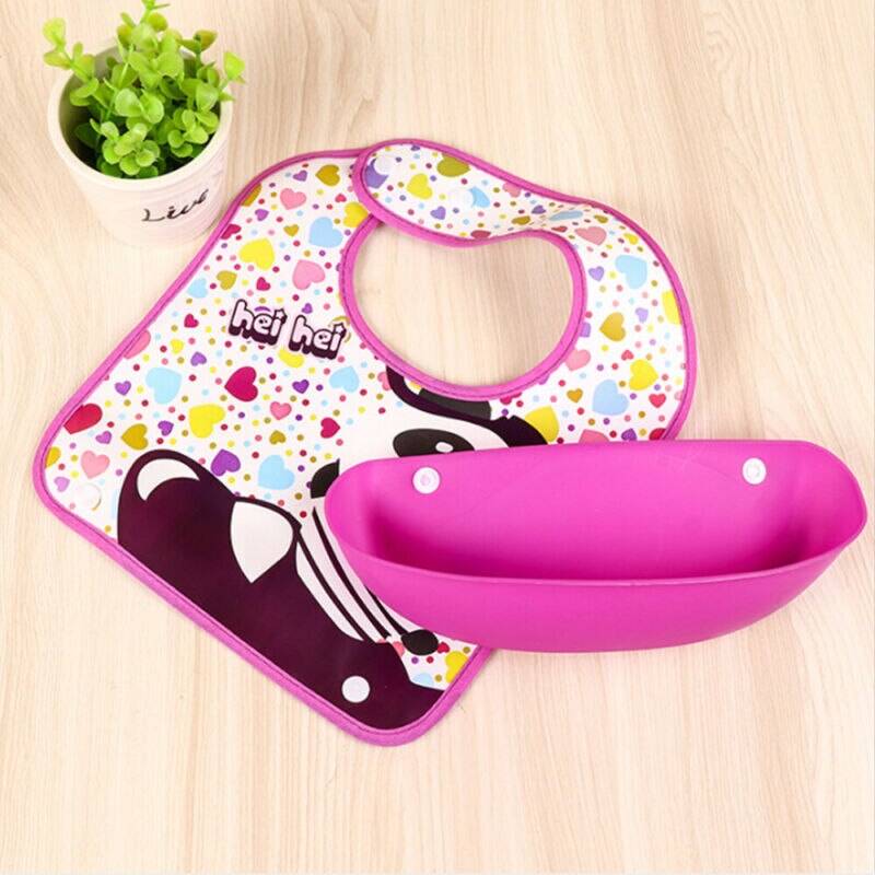 Cute Cartoon Waterproof Baby Soft Silicone Bibs Feeding bib Kids Roll up Food Catcher Pocket