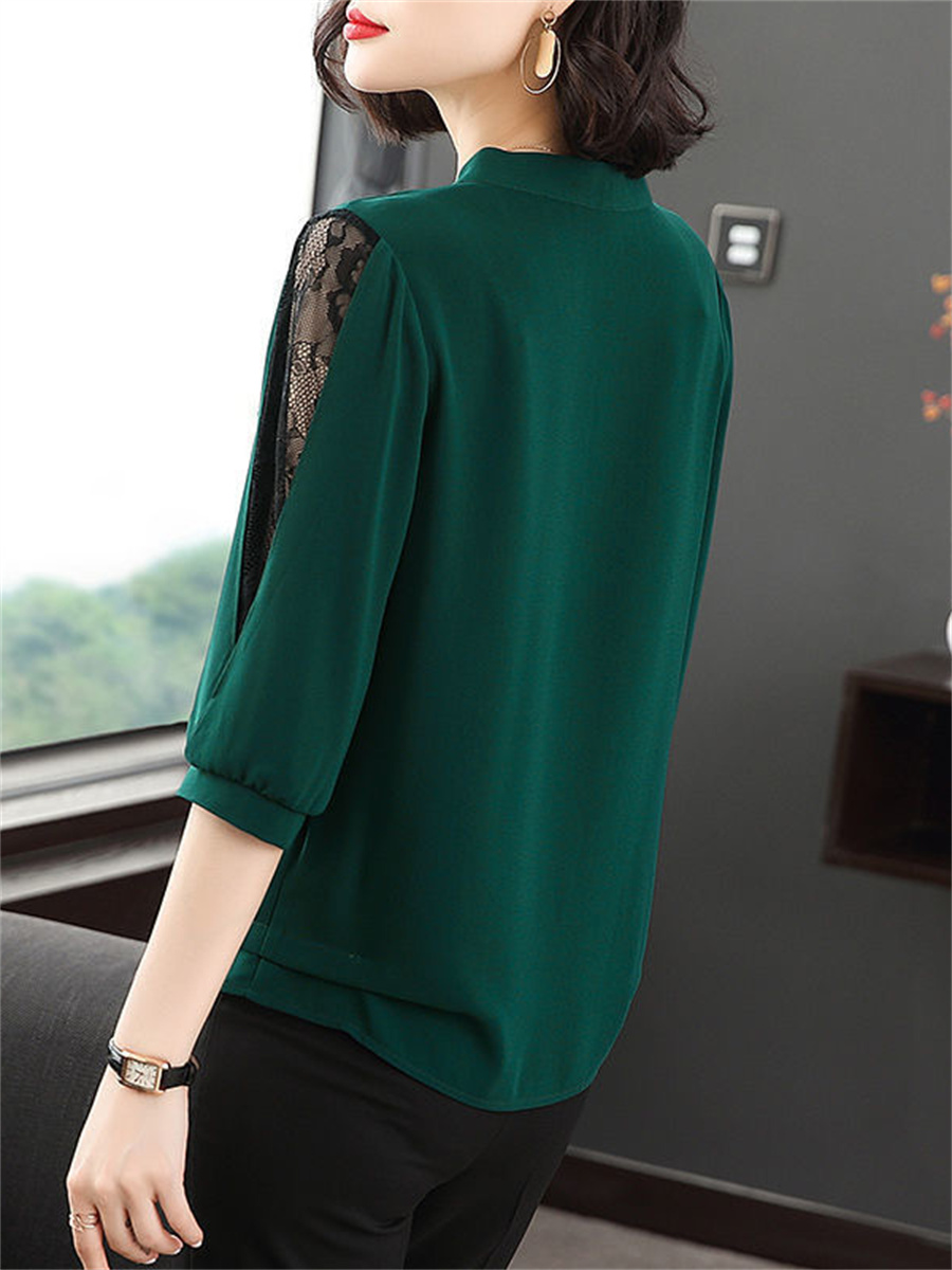 Femmes printemps été Style Blouses hauts dame décontracté nœud papillon Colloar demi manches en dentelle lâche haut Blouse DF4275