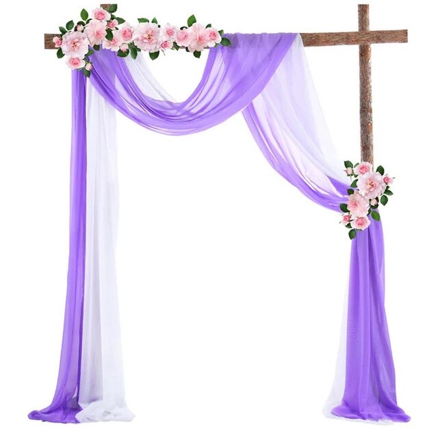 20Ft Wedding Arch Draping Fabric Chiffon Fabric Drapery Wedding Ceremony Reception Swag Decorations Birthday Party Decor: Ivory purple